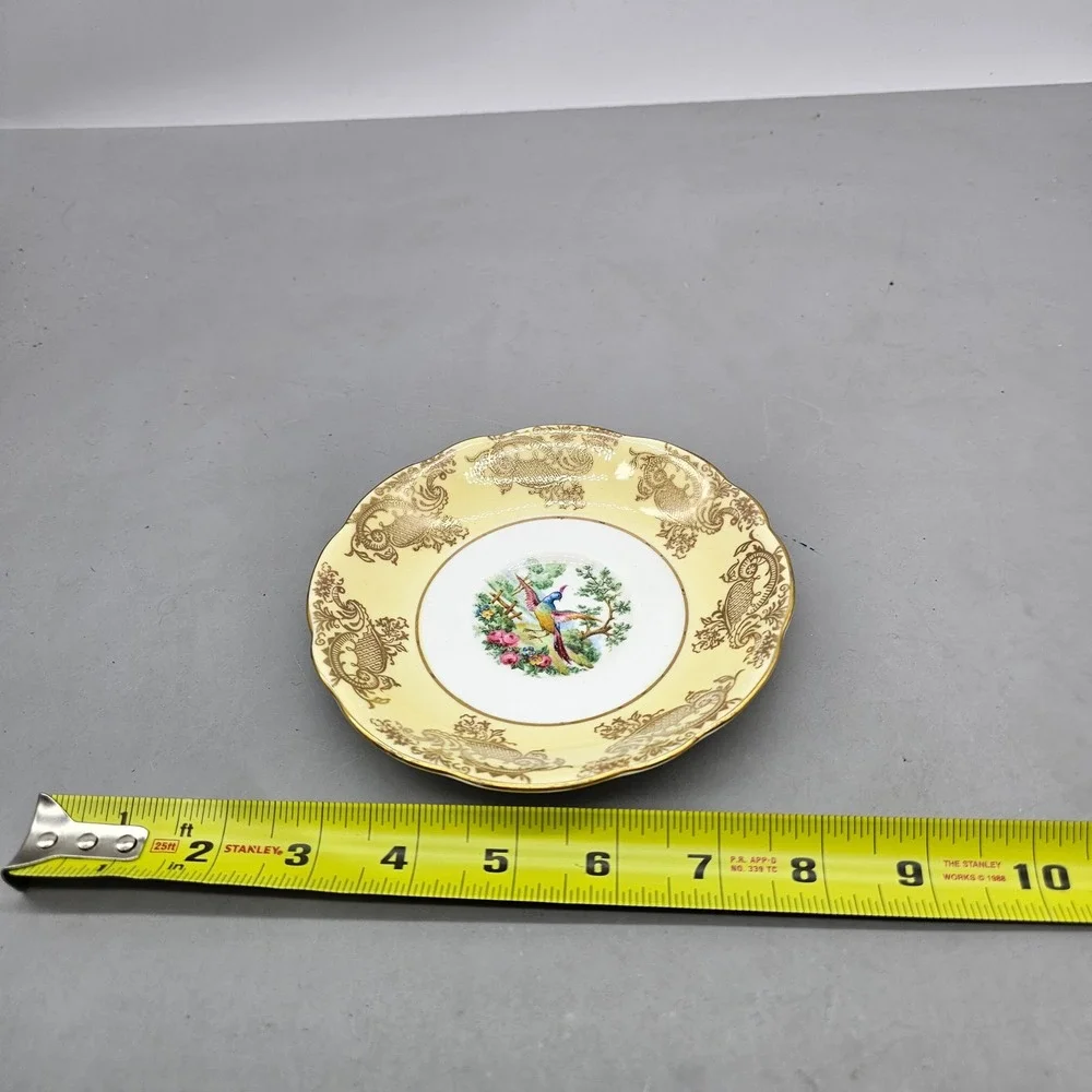 Vintage Foley Bone China Saucer Yellow Gold Filigree Bird of Paradise England